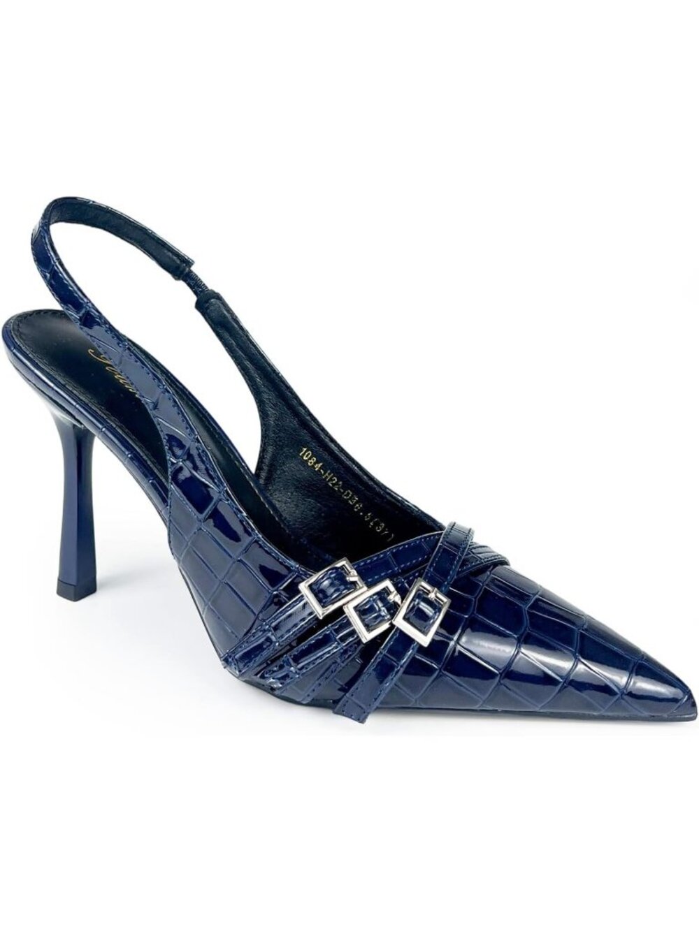 Women's Navy Blue Faux Leather Comfortable Classic Daily Wear High Heels